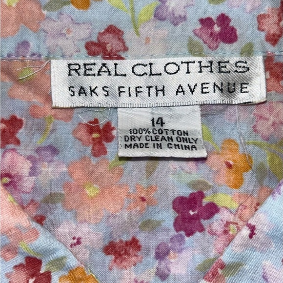 Saks Fifth Avenue Real Clothes 100% Cotton Floral Button Women’s Blouse Size 14 - Picture 5 of 14